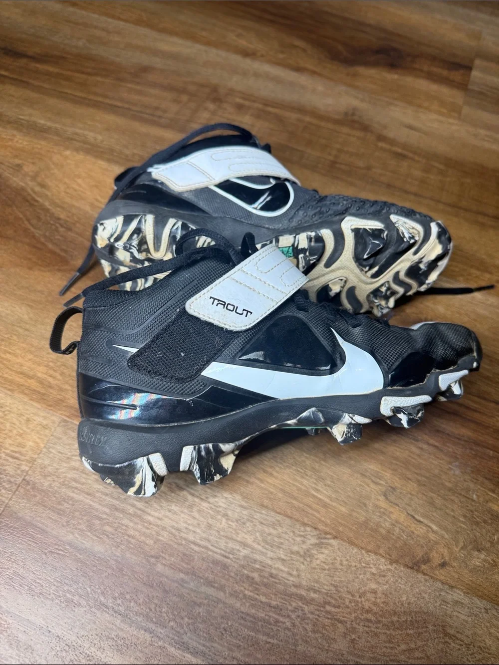 Nike Trout Black and White Mid Football Cleats with Ankle Strap